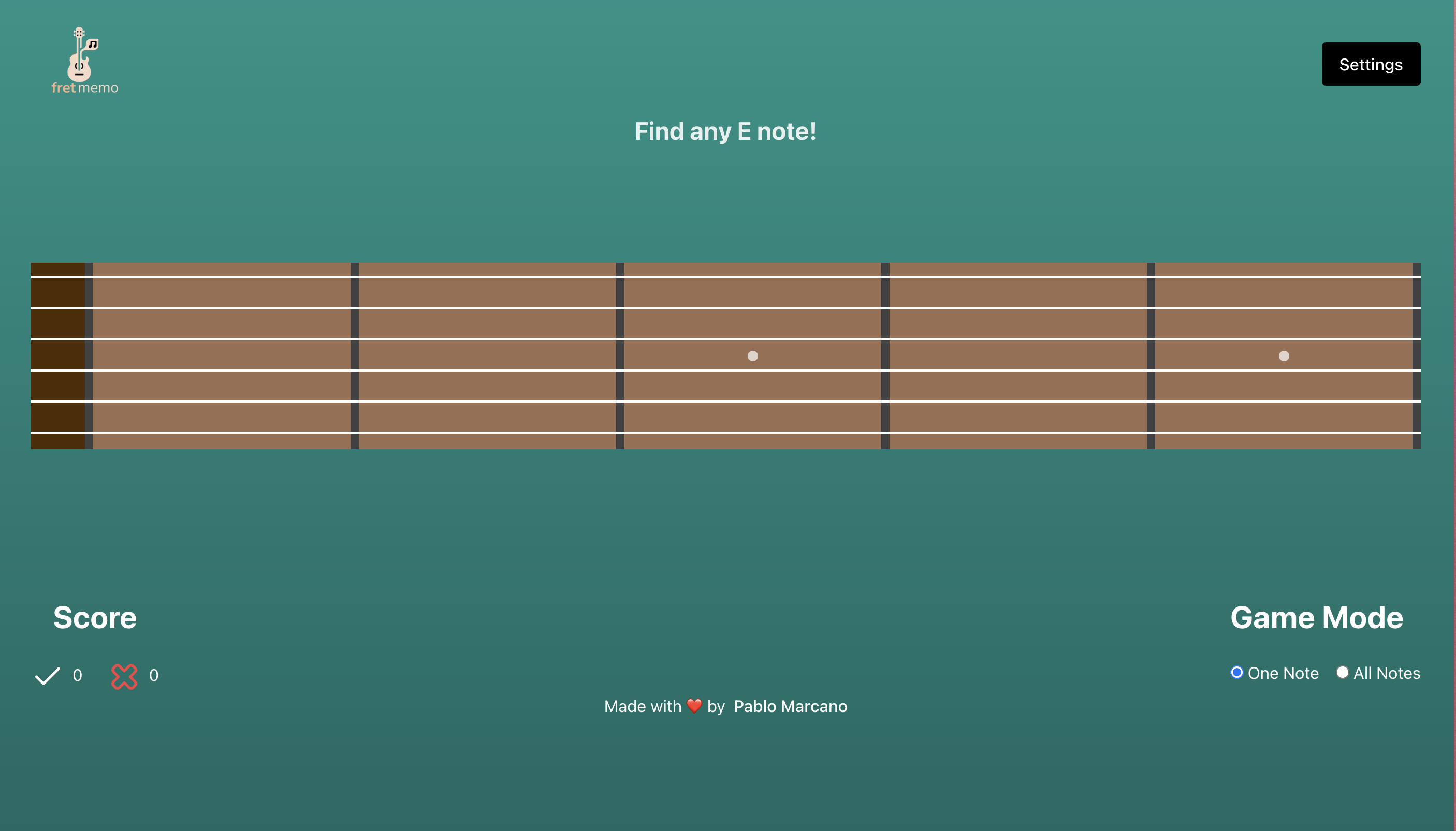 Screenshot of project Fretmemo